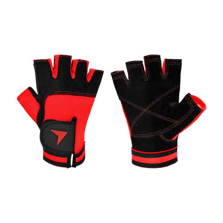 Guante Fitness Torpedo Cuero Spandex Negro Rojo