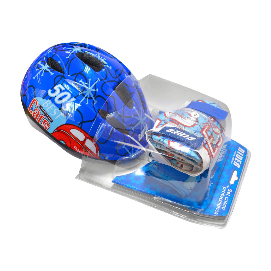 Set Casco + Protecciones Rider Infantil Azul