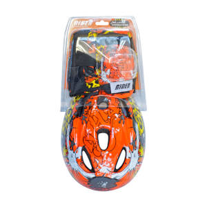 Set Casco + Protecciones Rider Infantil Naranjo